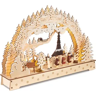 Brubaker Lichterbogen LED Schwibbogen Holz Natur - 27 x 40 x 7,5 cm - Handbemalte Figuren - Weihnachtsdeko für Tisch und Fenster