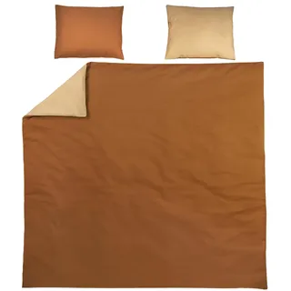 Meyco Home Uni Bettwäsche Doppelbett (Baumwolle, atmungsaktives Material, einfache Pflege, praktischer Einschlagstreifen, Maße: 240 x 200/220 cm), Camel/Warmer Sand