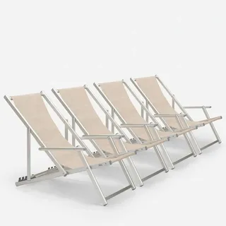 4er Set Liegestühle Sonnenliegen Strandliegen mit Armlehnen aus Aluminium klappbar Riccione Gold Lux - Beige - Beige
