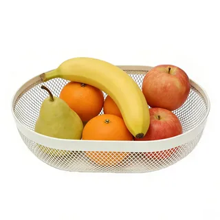 Obstschale Atmungsaktiver Metall Mesh, Obstkorb aus stabilem Material 30.8×22.5×10.3 cm, Obstschale Modern mit Abtropffunktion für Küche, Esstisch, Wohnzimmer, Büro, Snacks und Obst Aufbewahrung, Weiß