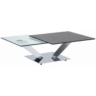 Couchtisch , Schwarz, Chromfarben, Transparent , Metall, Glas, Keramik , rechteckig , Wange, Bodenplatte , 84-106x40x84-129 cm , Wohnzimmer, Wohnzimmertische, Couchtische, Couchtische Glas