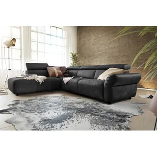 KAWOLA Sofa RISO Ecksofa mit motorischer Sitztiefenverstellung Leder schwarz Recamiere links