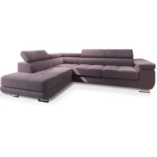 Masseno Ecksofa Selva L-S Lila Velours-Stoff mit Schlaffunktion , Holz , L-Form,L-Form , 275x202 cm , Wohnzimmer, Sofas & Couches, Wohnlandschaften, Ecksofas