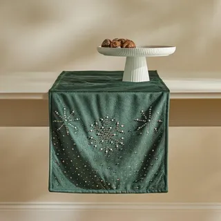 home&you Tischläufer Bestickter Neve, 35x180 cm, Grün, Weihnachten Deko Tischdecke, Christmas , Kunststoff , 35x1x180 cm , Heimtextilien, Wohntextilien, Tischwäsche, Tischläufer