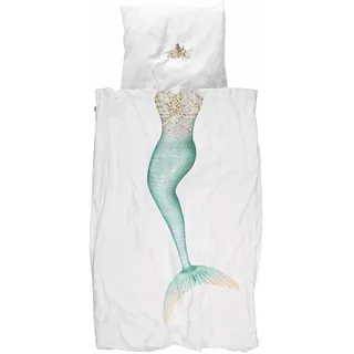 Snurk Bettwäsche Mermaid Weiß Meerjungfrau Kinder Mädchen Kostüm Perkal, Größe:135 cm x 200 cm