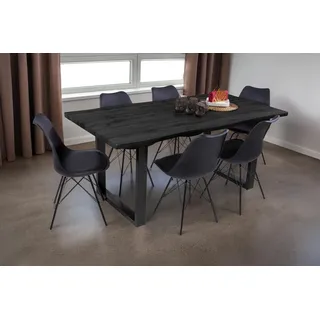 Esstisch Baumkante Holz-Optik Grau 160 x 85 U-Gestell schwarz JOSY - Grau