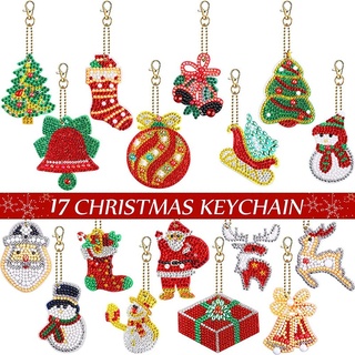 YICHEN 17 Stücke 5D DIY Diamant Malerei Schlüsselanhänger Weihnachten Schlüsselring DIY Diamant Malerei Schlüsselbund 5D Full Drill Diamond Painting Keychain Tasche Anhänger Geschenk