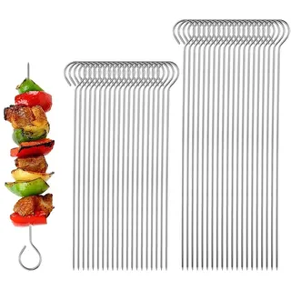 DMJJSD Profi BBQ Edelstahl Grillspieße 40 Stück Schaschlikspieß, Grill Kabob Spieße Fleischspieße Spieße Edelstahl für Lagerfeuer oder Grillschale