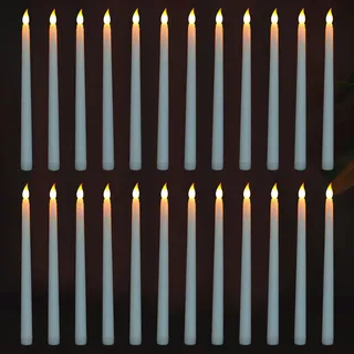 FAEFTY 24 Stück Led Stabkerzen, Elektrische Kerzen, Flammenlose Kerzen Tafelkerzen, Batteriebetriebene LED Kerzen Lang für Weihnachten, Hochzeit, Candlelight Dinner, Erntedankfest(Weiß)