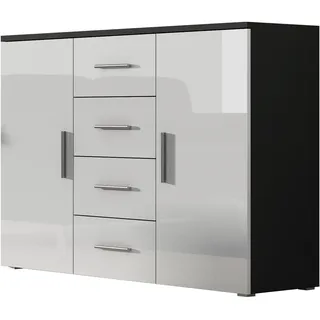 Furniture24 Kommode Uni - SOHO Sideboard mit 4 Schubladen, 2 Türen Schwarz/Weiß Hochglanz