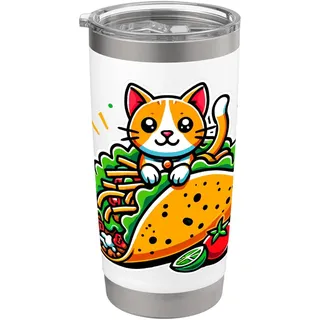 Lustige Taco-Katze, niedliches Kawaii-Cartoon-Lebensmittel-Design Doppelwandiger Edelstahl-Thermobecher