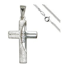 SIGO Anhänger Kreuz 925 Silber 3 Zirkonia Kreuzanhänger Silberkreuz mit Kette 50 cm