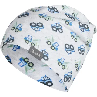Sterntaler Beanie Baustelle – Bequeme Kindermütze aus Melange Jersey mit Baustellenfahrzeugen, Zwei Tragevarianten und UV-Schutz 50+, Lichtgrau, Größe 53