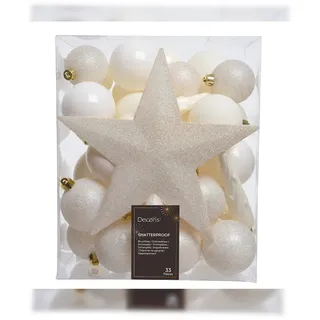 Christmas Decoration 33 Weihnachtskugeln mit Christbaumspitze Stern Kunststoff Christbaumkugeln Set