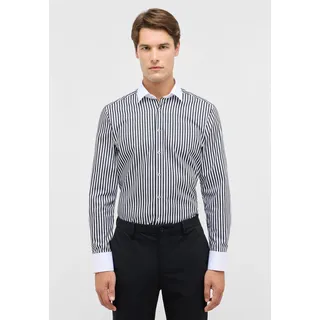Langarmhemd ETERNA "SLIM FIT", Herren, Gr. 39, Normalgrößen, schwarz-weiß (schwarz), Satin, 100% Baumwolle, schmal, Manschette, Hemden Langarmhemd, NON IRON (bügelfrei)