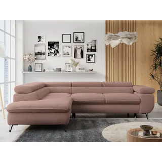 MKS Meble Ecksofa Sofa Rosa, Wohnlandschaft L-Form mit Schlaffunktion und Bettkasten, Schlafsofa mit Bettkasten, Sofa mit Einstellbare Kopfstützen, Peter L ... Rosa