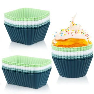 24 Stück Muffinform Silikon, Wiederverwendbare Silikon Muffinförmchen, Antihaft Beschichtete Muffin backform für Kuchen, Eincreme und Pudding