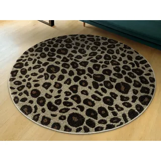 AKCILA Ponte Runder Teppich 100cm Leopard Print Braun Beige Rundteppich mit Tiermuster Moderner Design Teppich für Wohnzimmer Schlafzimmer Flur