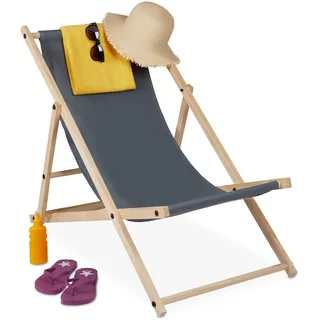 Relaxdays Liegestuhl Holz Schwarz