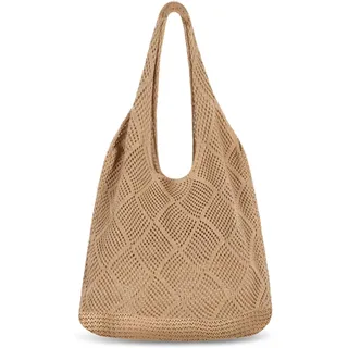 VARKAGE Strandtasche Damen, Tasche Geflochten, Beach Bag für Urlaub Reisen Strand Sommer, Einkaufen und Alltag