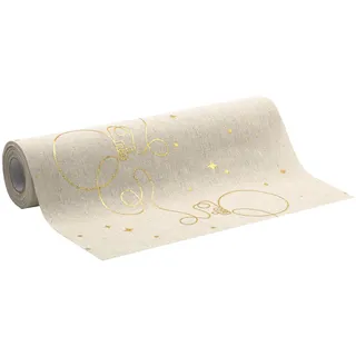 100%Mosel Tischläufer Leinenoptik Natur, Christbaumkugeln in Gold, (28 cm x 5 m), Tischband, edle Tischdeko für Weihnachten & Adventszeit, Festliche Dekoration zu besonderen Anlässen