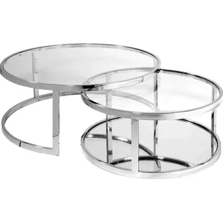 LEONIQUE Couchtisch LEONIQUE, silber (chrom silber, glas), B:90cm H:35cm T:90cm, Tische, Couchtisch, Couchtisch, 2 rund, Glas, Chromgestell, Sicherheitsglas, 90x35, 70x30