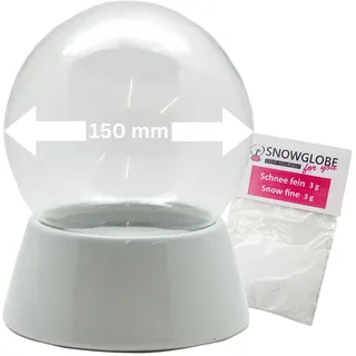Schneekugel Bastelset mit 1 x Schnee | 150mm-Do-it-Yourself Schneekugel mit Glaskugel und Porzellansockel weiß | für Spieluhr | DIY Schneekugel | B: 150mm H: 180mm | 40036