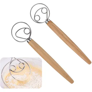 2er Set Dänischer Schneebesen, Dänischer Teigbesen, 33 cm Teigbesen Für Brot, Sauerteig Rührer,Edelstahl, Teigrührer, Brotbackzubehör, Brotteig Rührer
