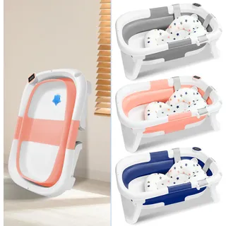 Yakimz Babybadewanne 60,5x43x20,5cmFaltbar Baby Bath Wanne Rosa PP+PTE Babywanne mit Rutschfeste Fußpolster Badewanne Für Babys Kinder (mit Sitzkissen) - Rosa
