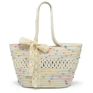 Pahajim Tote Bag Handtasche Geflochten Damen Shopper Tasche Umhängetasche mit Reißverschluss Korbtasche aus Baumwollseil