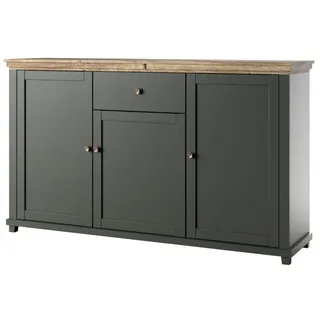 Furniture24 Kommode, Sideboard Evora 47, mit 3 Türen, 1 Schubkästen, Grün, Landhaus möbel, Wohnzimmerschrank - Schwarz