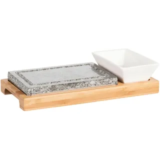 Mäser Heisser Stein 4-Tlg Set , Weiß, Schwarz, Braun , Keramik, Stein, Holz , Bambus , 27.5x13x2.5 cm , Kochgeschirr, Tischgrills & Fondues, Raclette-Grills