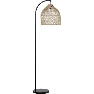 BELIANI Stehlampe Natürlich Beige Rattan und Metall 165 cm Bogenform mit rundem Schirm geflochten Boho Bogenlampe Wohnzimmer Schlafzimmer Esszimmer - Braun, Schwarz