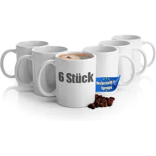 BigDean 6 Stück Große Kaffeebecher Weiß 300Ml Spülmaschinenfest Aus Hochwertigem Porzellan Tassen Zum Bemalen Kaffeepott Glühweinbecher Kaffeetasse