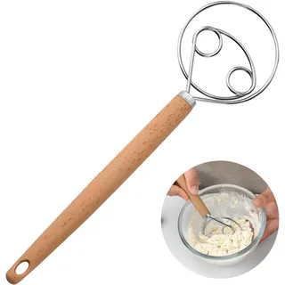 Dänischer Teigbesen, Dänische Teig Schneebesen 10-Zoll-Holländischer Schneebesen Eierschläger Mit Kunststoffgriff Mixer Edelstahl Doppellöchern Für Brotteig, Gebäck oder Pizzateig