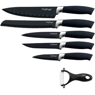 Cheffinger 6 teiliges Messerset 5 Messer 1 Sparschäler Kochmesser Gummi in Klappbox