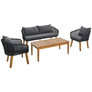 Ambia Garden Loungegarnitur , Grau, Akaziefarben , Holz, Metall, Kunststoff, Textil , Akazie , Hartholz , Füllung: Polyester,Polyester , 160x75x70 cm , Gartenmöbel, Loungemöbel, Loungegarnituren