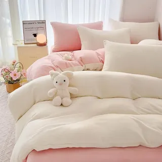 Nayoroom Plüsch Bettwäsche 135x200 Winter Rosa Weiß Cashmere Touch Fleece Bettbezug Set 2teilig Flauschige Flanell Warm Biber Kuschelig Winterbettwäsche mit Reißverschluss und 1 Kissenbezug 80x80 cm