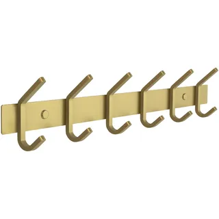 SAYONEYES Wandgarderobe aus gebürstetem Gold mit 6 Doppelhaken zum Aufhängen - 43,2 cm Heavy Duty SUS304 Edelstahl Rustikale Garderobenhaken - Hut, Kleidung, Geldbörse, Handtuch Wandhaken - 1 Packung