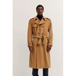 Trenchcoat BUGATTI "Modern Fit", Herren, Gr. 58, 70, braun, 70% Wolle, 20% sonstige Faser, 10% Kaschmir, unifarben, normal, lange Manschette, Mäntel Trenchcoat, zweireihig mit Gürtel, Woll-Kaschmir-Mix