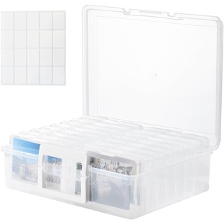 ALINK Fotoaufbewahrungsbox 10 x 15 cm Fotoetui, 16 innere Fotohalter, durchsichtige Fotoboxen zur Aufbewahrung, Foto-Organizer aus Kunststoff für Saatgut, Karten, Handwerk, Aufkleber-Clear