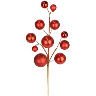 Künstlicher Dekozweig Rot 47 cm Weihnachtsdeko mit glänzenden glitzernden Kugeln Weihnachtsstrauß Christbaum Schmuck festlicher Zweig Deko Zweig Goldkugeln Weihnachtsgesteck Tischdeko Adventskranz