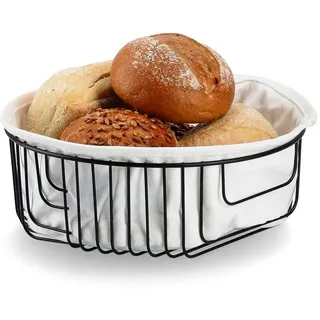 Zeller Present Brotkorb m. Beutel, Metall/Baumwolle, schwarz