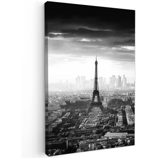 MuchoWow Leinwandbild Paris - Skyline - Eiffelturm - Stadt - Wolken Wanddeko Schlafzimmer 60x90 cm , Dunkelgrau , Textil , Kiefer , Abstrakt , Rechteckig , 60x90 cm , FSC 100% , gerahmt , Bilder & Rahmen, Bilder, Leinwandbilder