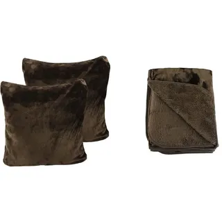 Amago Kuscheldecke (180 x 220 cm) + Kissenbezug 2er Set (50 x 50 cm), Cashmere-Feeling - Schoko
