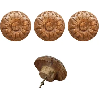 Marrakesch 3er Set Boho Deko Möbelgriff Admir aus Holz 9cm | Knauf für Schubladen & Schränke handgeschnitzt als Vintage Landhaus Deko | einzigartiger Holzknopf für kreative Möbelgestaltung & Upcycling - Braun