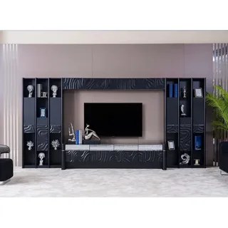 Wohnwänd TV Wand Holz Modern Stil Regal Wohnzimmer JVmoebel - Schwarz