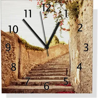 Wallario Design Wanduhr Steinerne Treppe in Italien aus Aluverbund, Größe 30 x 30 cm - Weiß