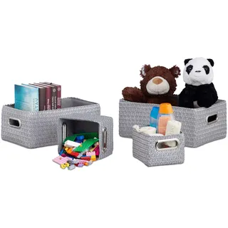Relaxdays Aufbewahrungskörbe 4er Set, Korb-Optik, 24 l robust, Aufbewahrungsboxen für Bad, Stauraum zum Aufteilen, grau