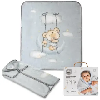 Neugeborenen- Babyschlafsack 3-In-1-Wickeldecke mit Kapuze - "Osito Nube grau" · Kleinkind Warmer Dicker Kinderwagen -Schlafsack Weiche Strickdecke· 80x90 cm · INTERBABY